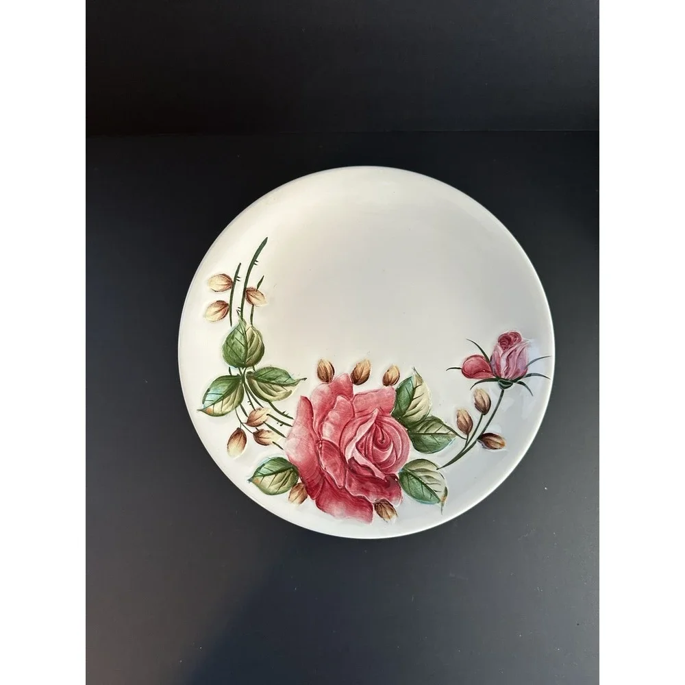 Vintage Americana By Lefton Pedestal Cake Plate Stand Pink Roses Cottagecore